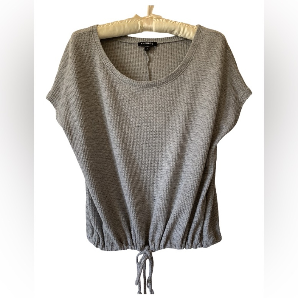 Express gray waffle-knit top with tie